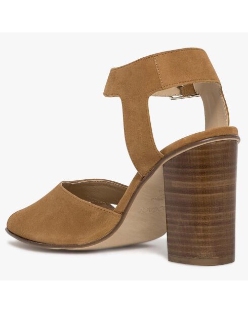 Sandales en Velours de Cuir & Cuir croco Paige cognac - Talon 10 cm