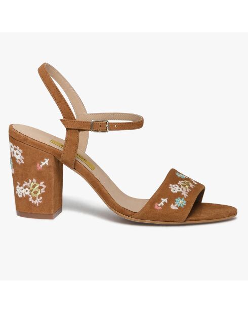 Sandales en Velours de Cuir Perrine cognac - Talon 9 cm