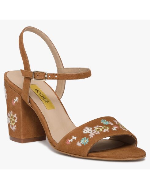 Sandales en Velours de Cuir Perrine cognac - Talon 9 cm