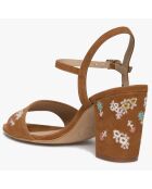 Sandales en Velours de Cuir Perrine cognac - Talon 9 cm