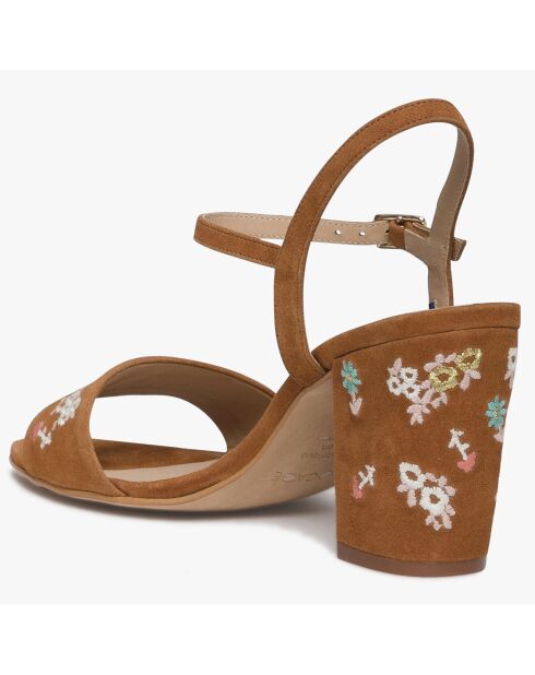 Sandales en Velours de Cuir Perrine cognac - Talon 9 cm