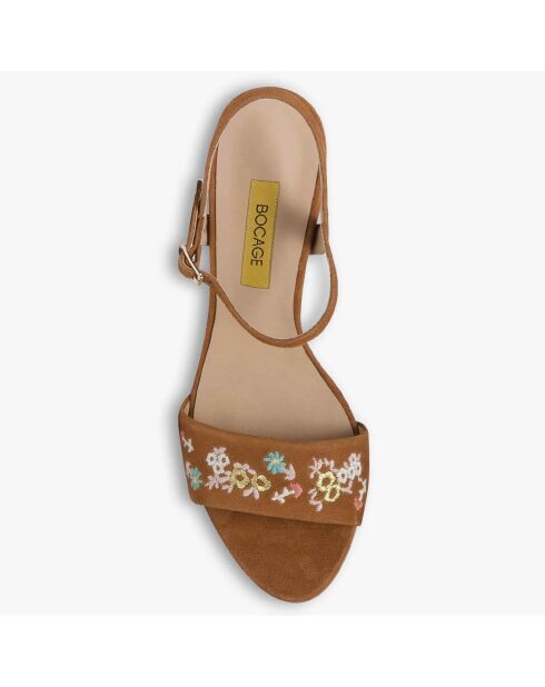 Sandales en Velours de Cuir Perrine cognac - Talon 9 cm