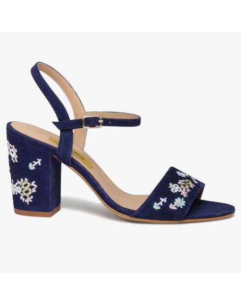 Sandales en Velours de Cuir Perrine marine - Talon 9 cm