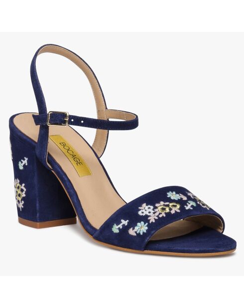 Sandales en Velours de Cuir Perrine marine - Talon 9 cm