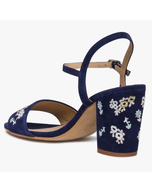 Sandales en Velours de Cuir Perrine marine - Talon 9 cm