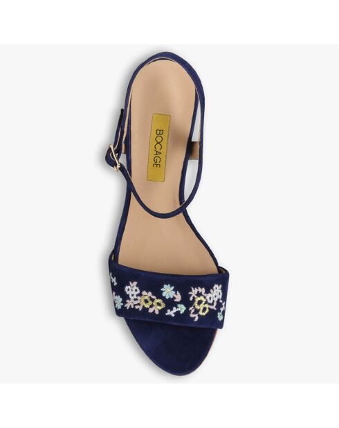 Sandales en Velours de Cuir Perrine marine - Talon 9 cm