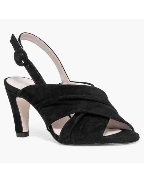 Sandales en Velours de Cuir Pretoria noires - Talon 8.5 cm