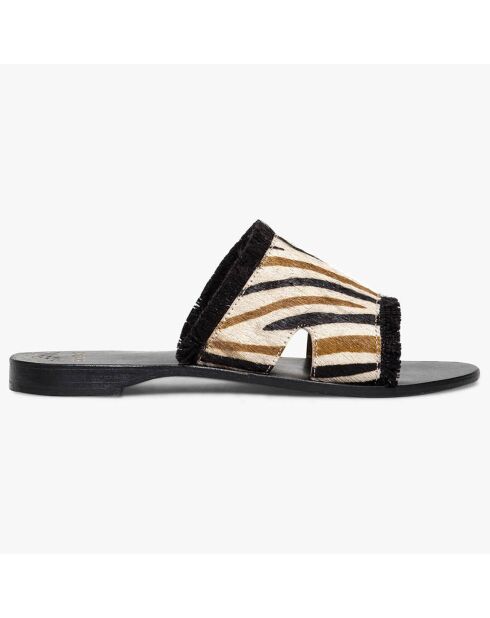 Zabrina Zebra Pantoletten aus Leder im Pony-Stil, schwarz/beige
