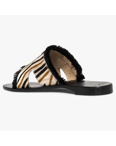 Zabrina Zebra Pantoletten aus Leder im Pony-Stil, schwarz/beige