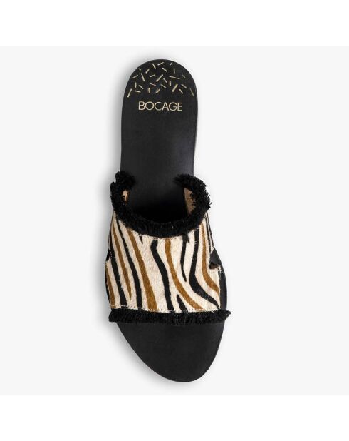 Zabrina Zebra Pantoletten aus Leder im Pony-Stil, schwarz/beige