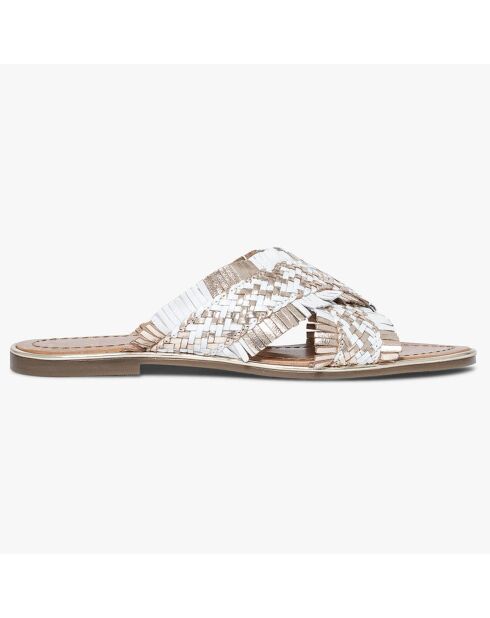 Zora Pantoletten aus geflochtenem Leder in Creme/Gold