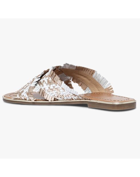 Zora Pantoletten aus geflochtenem Leder in Creme/Gold