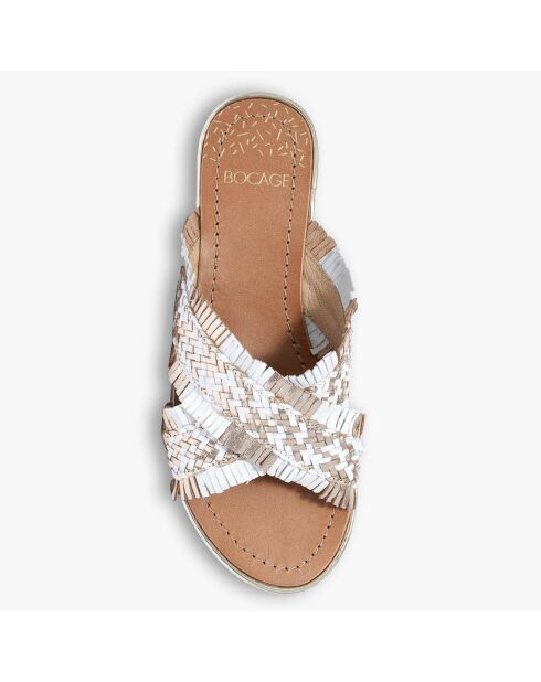 Mules en Cuir tressé Zora crème/doré