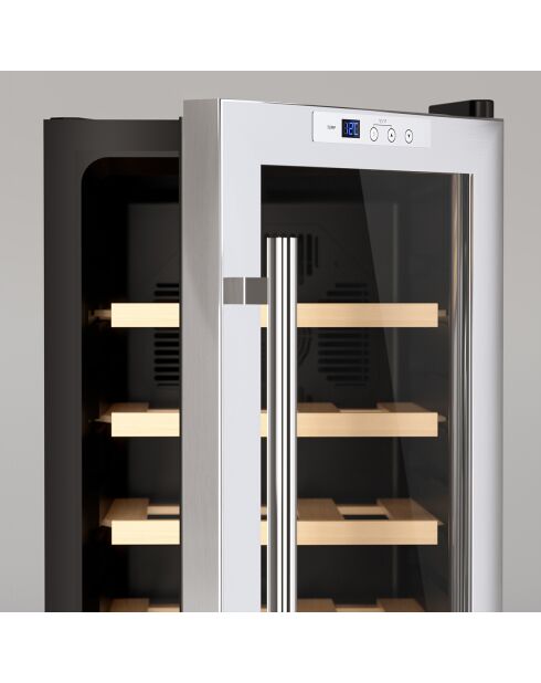 Vrijstaande zilveren wijnkelder met 18 flessen - 34,5x47,5x66,7 cm