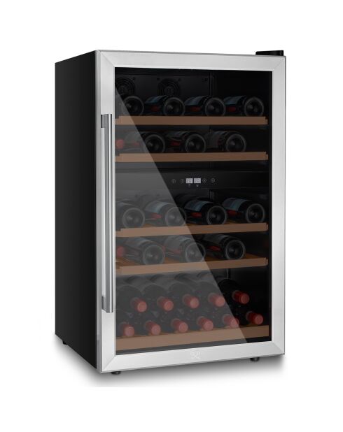 Vrijstaande zilveren wijnkelder met twee zones en 53 flessen - 54x55x89,5 cm