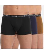 3 Boxers Coton Stretch noir/bleu denim/marron brownie
