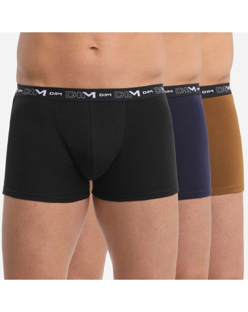 3 Boxers Coton Stretch noir/bleu denim/marron brownie