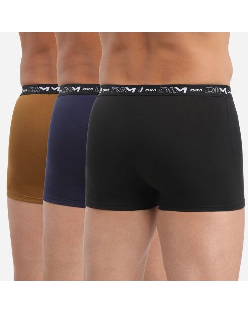 3 Boxers Coton Stretch noir/bleu denim/marron brownie