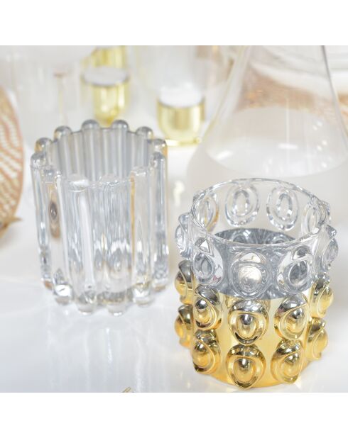 Bougeoir avec bulles en relief doré - 10x11 cm