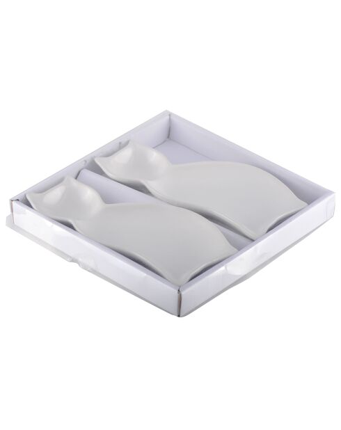 2 Coupelles en Porcelaine chat blanches - 18x6 cm