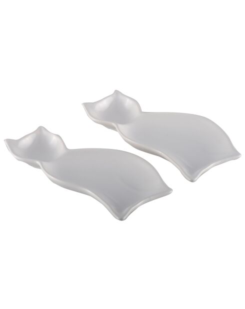 2 Coupelles en Porcelaine chat blanches - 18x6 cm