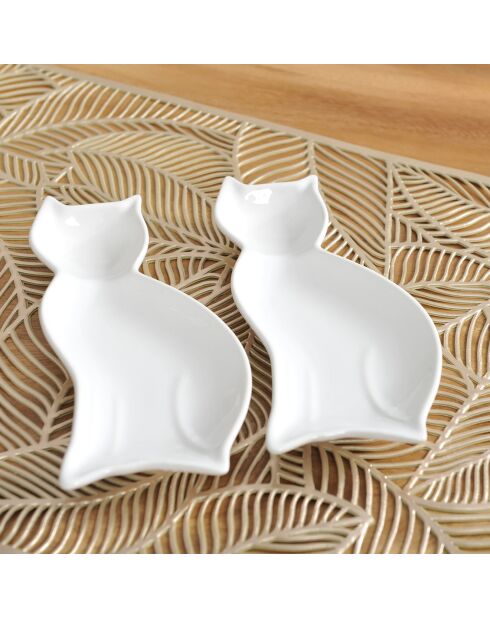 2 Coupelles en Porcelaine chat blanches - 18x6 cm
