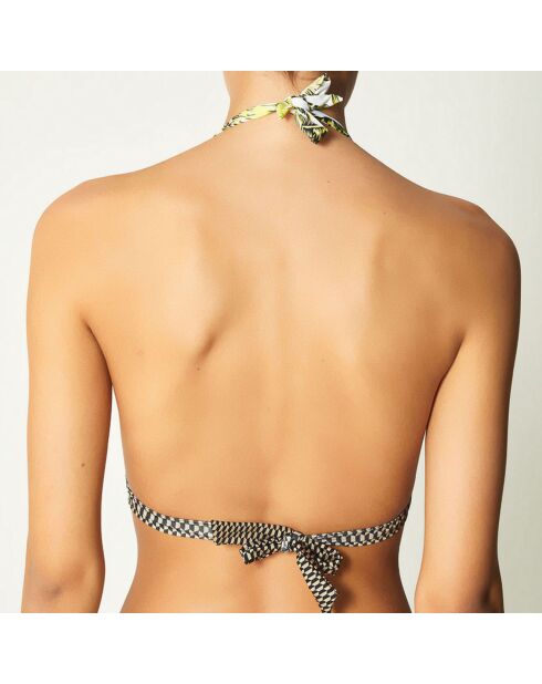 Top bikini a triangolo Yaya bianco/nero/giallo