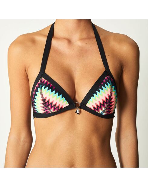 Haut de Maillot triangle Rai noir/multicolore