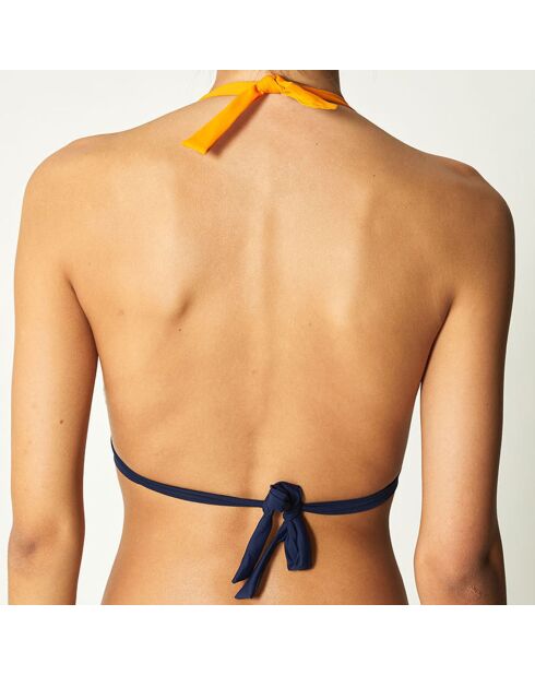 Donkerblauwe, wit/oranje driehoekige bikinitop van Daoday