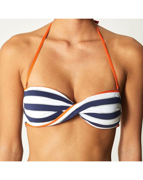 Salena marineblauw/wit/oranje bandeau-bikinitop