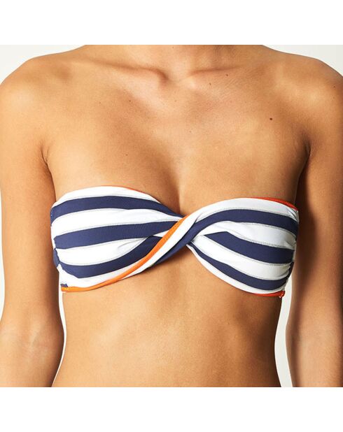 Salena marineblauw/wit/oranje bandeau-bikinitop