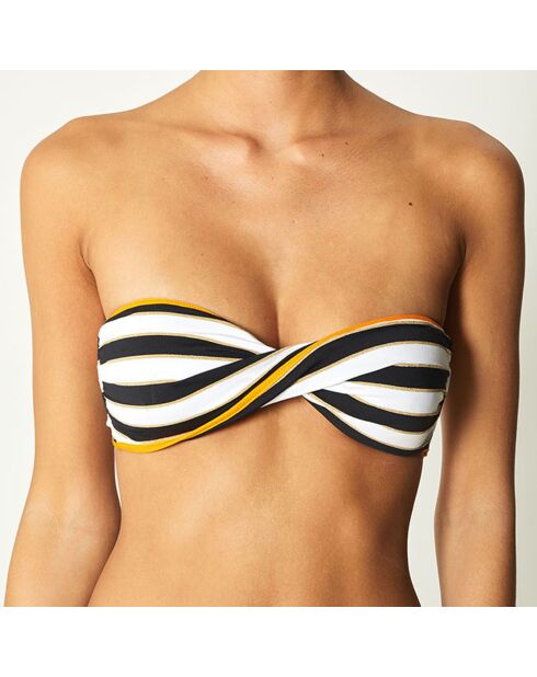 Haut de Maillot bandeau Salena noir/blanc/orange