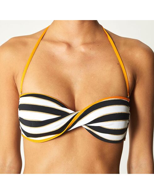 Haut de Maillot bandeau Salena noir/blanc/orange