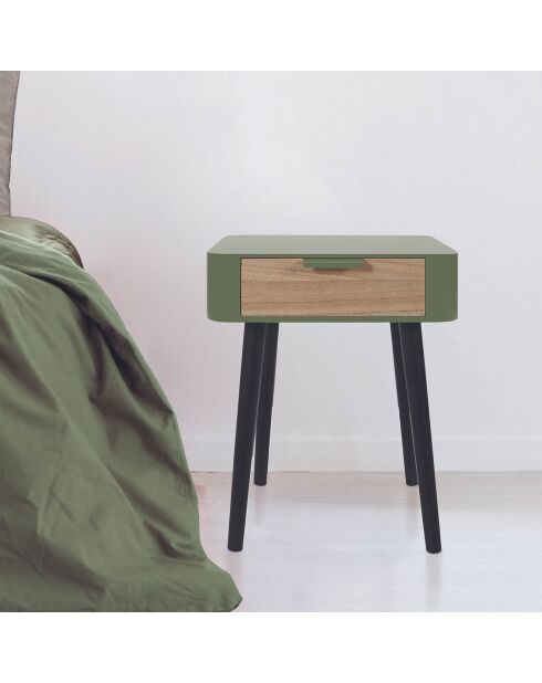 Chevet 1 tiroir vert/kaki/noir - 35x48x40 cm