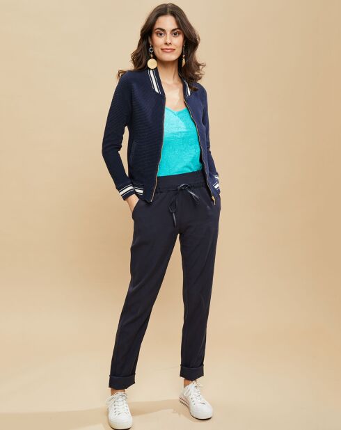 Pantalon élastiqué confortable marine