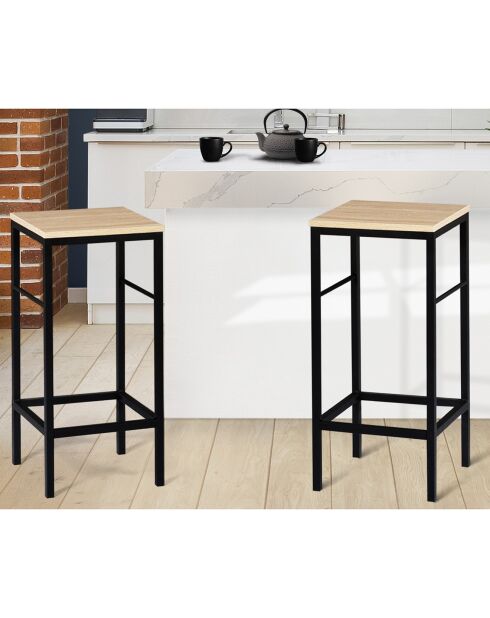 2 Tabourets Memphis marron/noir - 32x32xH67 cm