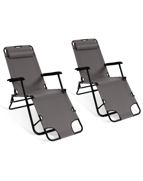 2 Transats relax gris - 171x61x33 cm