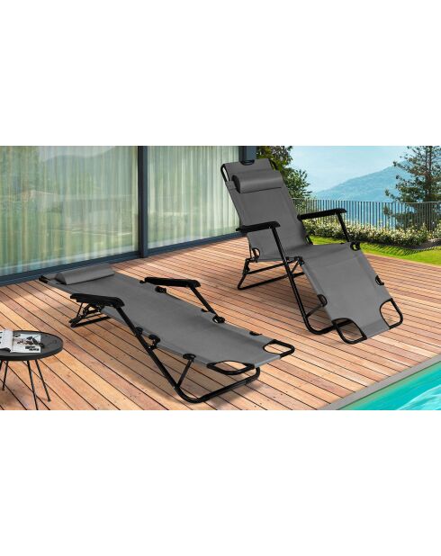 2 Transats relax gris - 171x61x33 cm