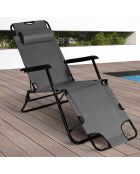 2 Transats relax gris - 171x61x33 cm