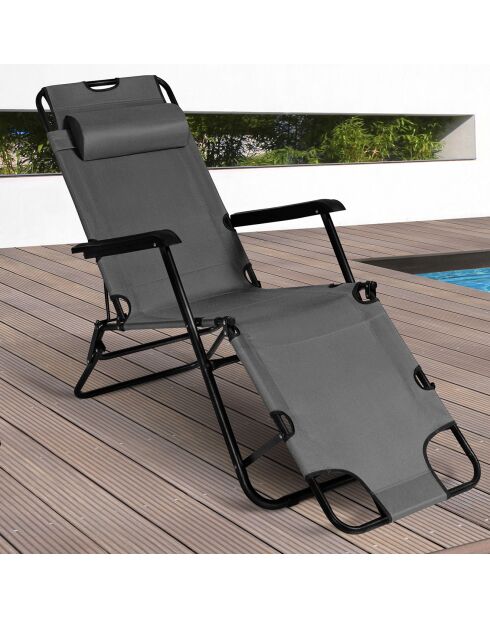 2 Transats relax gris - 171x61x33 cm