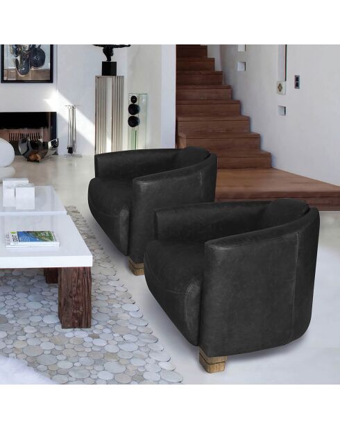 Fauteuil en Cuir Porok noir - 81x85x67 cm