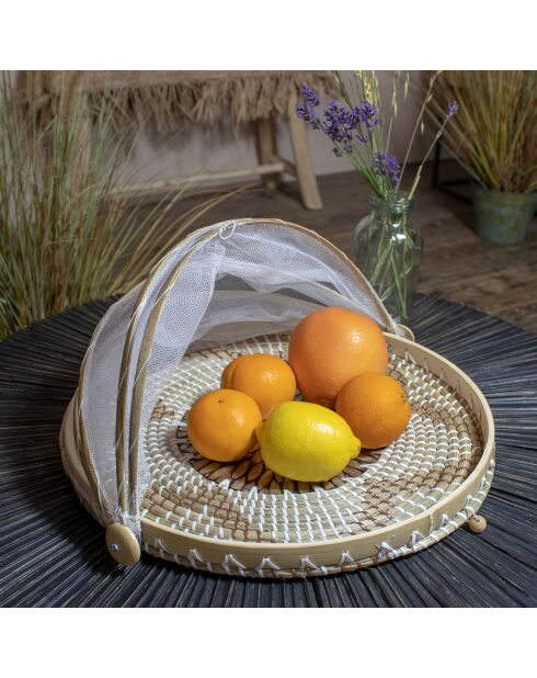 Plateau rond Garde-Manger en Nacre beige - D.40x22.5 cm