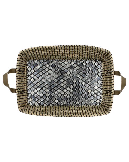 Rechthoekig dienblad in beige/grijs/zwart parelmoer - 32x19x9 cm