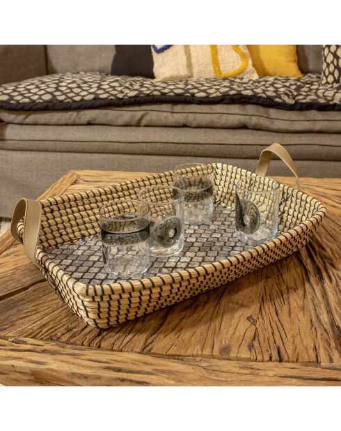 Rechthoekig dienblad in beige/grijs/zwart parelmoer - 32x19x9 cm