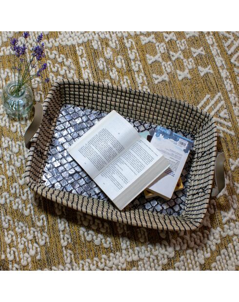 Rechthoekig dienblad in beige/grijs/zwart parelmoer - 32x19x9 cm