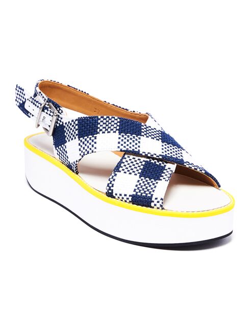 Sandales en Cuir Malabar bleu marine/blanc