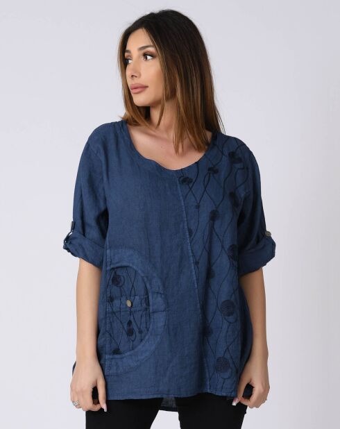Blouse 100% Lin Kristal marine