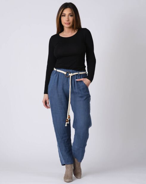 Pantalon 100% Lin Kaylen bleu