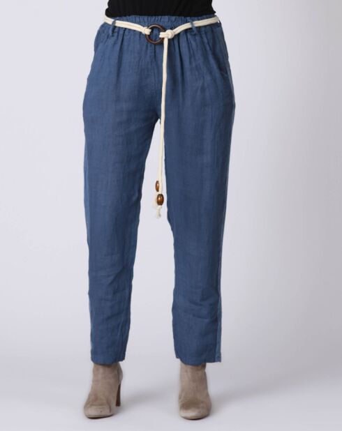 Pantalon 100% Lin Kaylen bleu