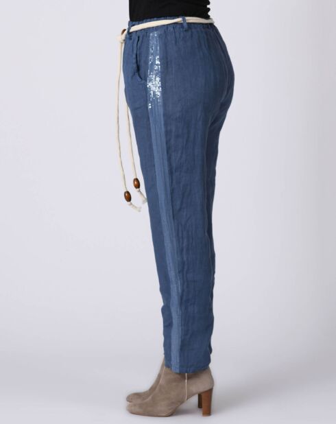 Pantalon 100% Lin Kaylen bleu